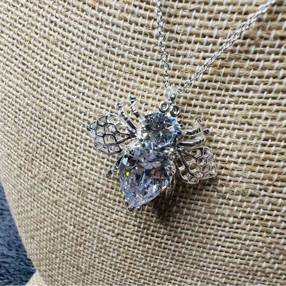 Vintage Joan Rivers Crystal Hope Bee Pendant Pin Necklace